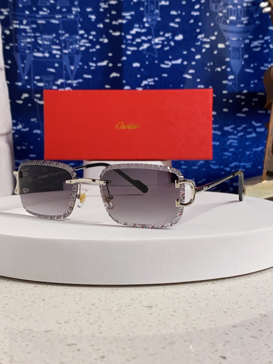 Cartier卡地亚 2025新款欧美墨镜女时尚方形跨境太阳镜切边碎花工艺镜片金属防紫外线 高品质