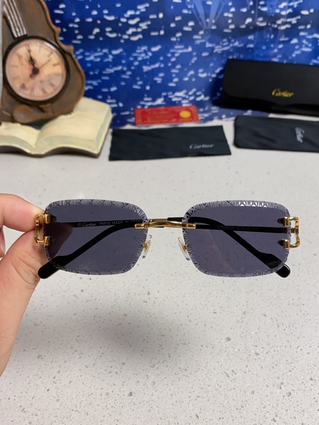Cartier卡地亚 2025新款欧美墨镜女时尚方形跨境太阳镜切边碎花工艺镜片金属防紫外线 高品质