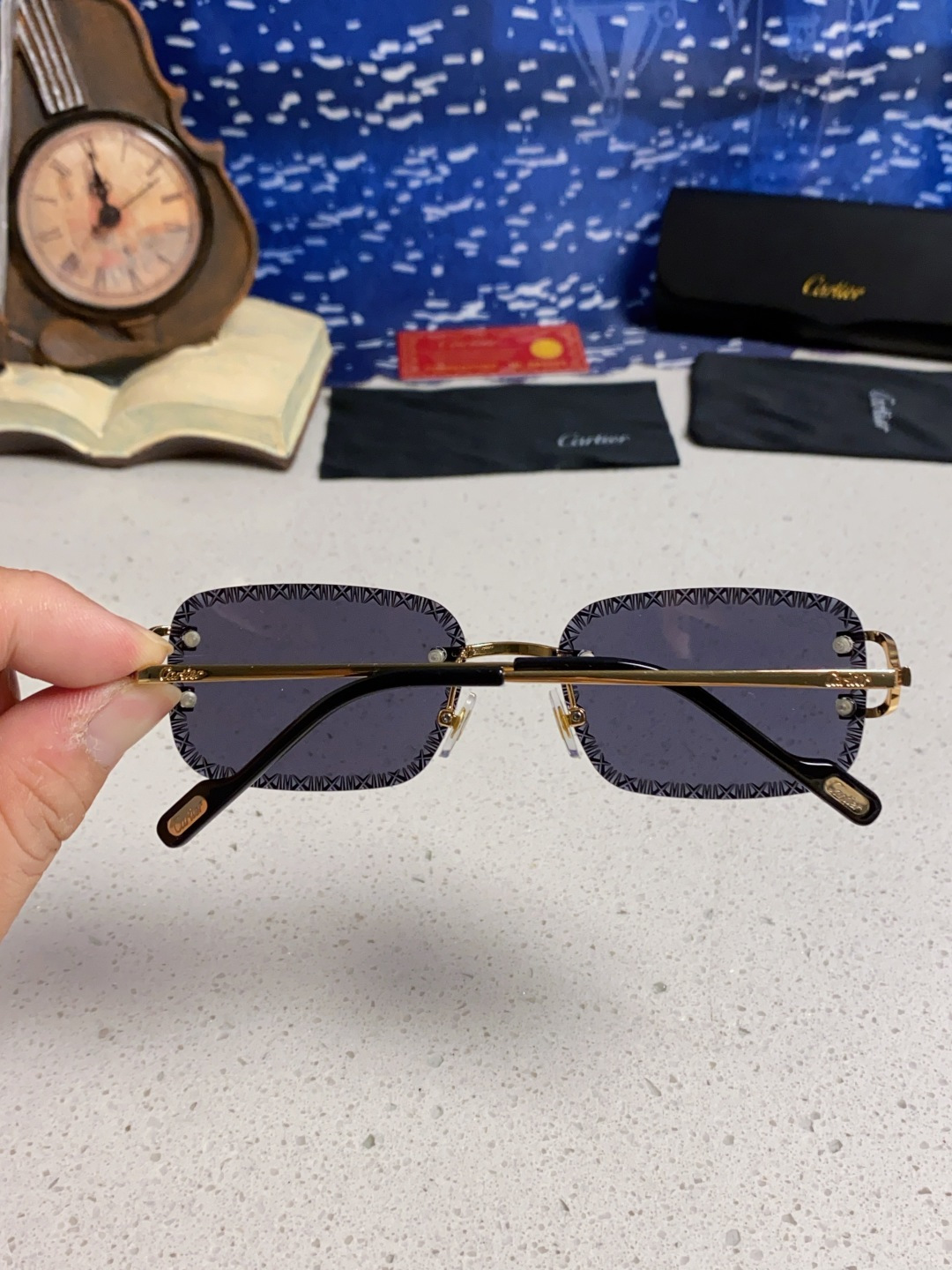 Cartier卡地亚 2025新款欧美墨镜女时尚方形跨境太阳镜切边碎花工艺镜片金属防紫外线 高品质