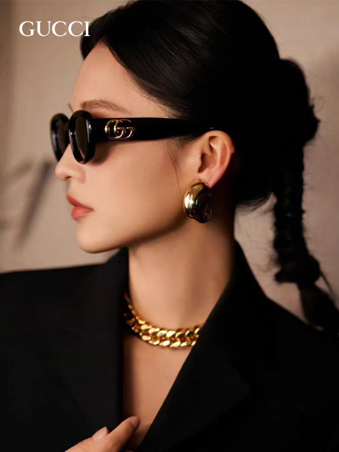 Gucci古驰墨镜女2025新款倪妮李沁同款时尚椭圆GG1829S高品质太阳镜