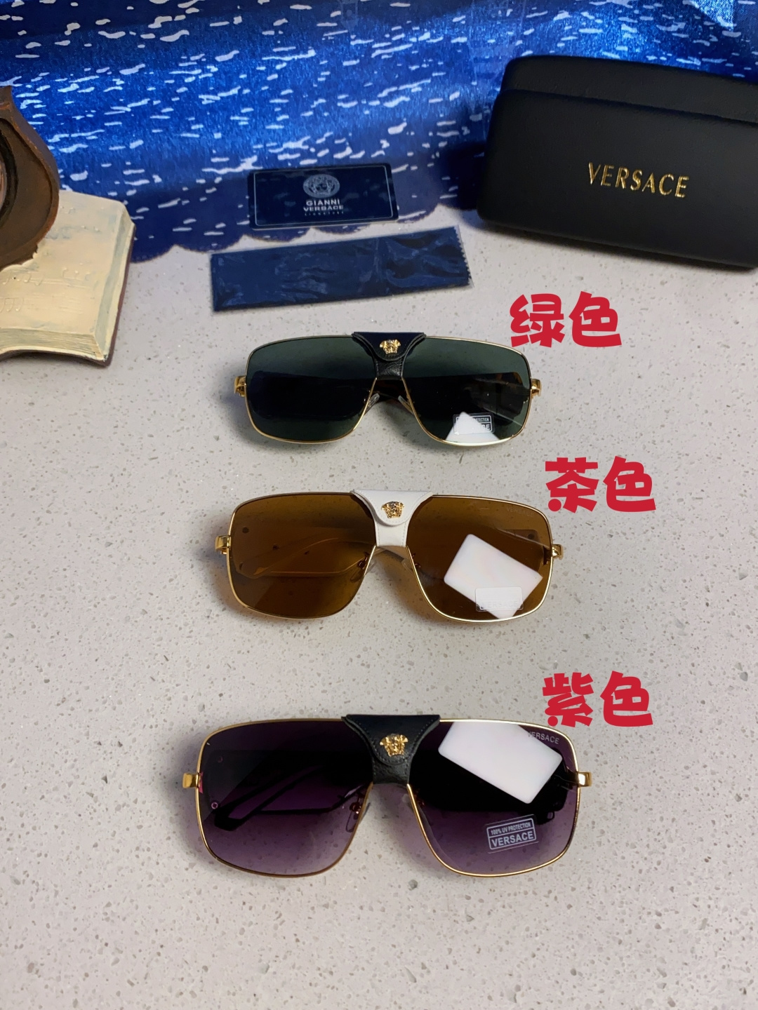 Versace范思哲 2025新款欧美风金属方形太阳眼镜女2207时尚可拆洗皮扣遮阳墨镜男防紫外线