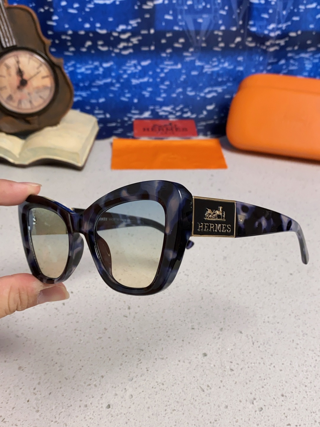 Hermes爱马仕 2025新款多边形猫眼墨镜方圆大脸显瘦太阳眼镜高级感防晒紫外线潮男女通用