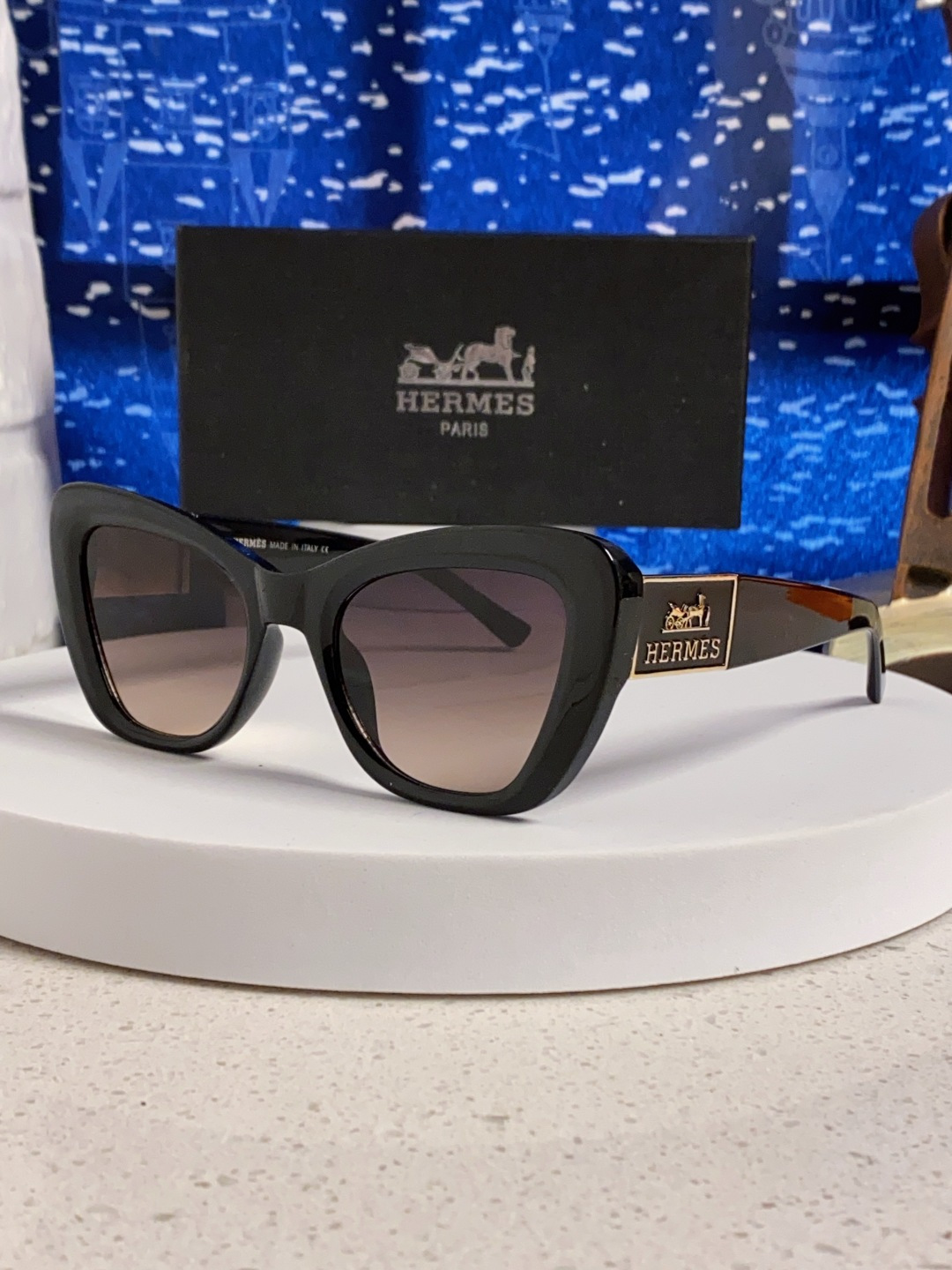 Hermes爱马仕 2025新款多边形猫眼墨镜方圆大脸显瘦太阳眼镜高级感防晒紫外线潮男女通用