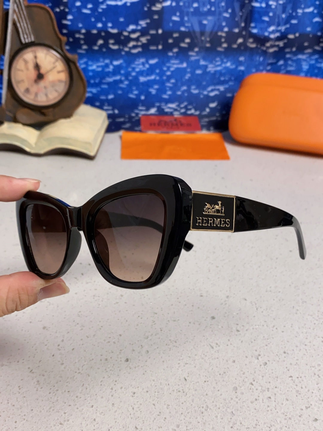 Hermes爱马仕 2025新款多边形猫眼墨镜方圆大脸显瘦太阳眼镜高级感防晒紫外线潮男女通用