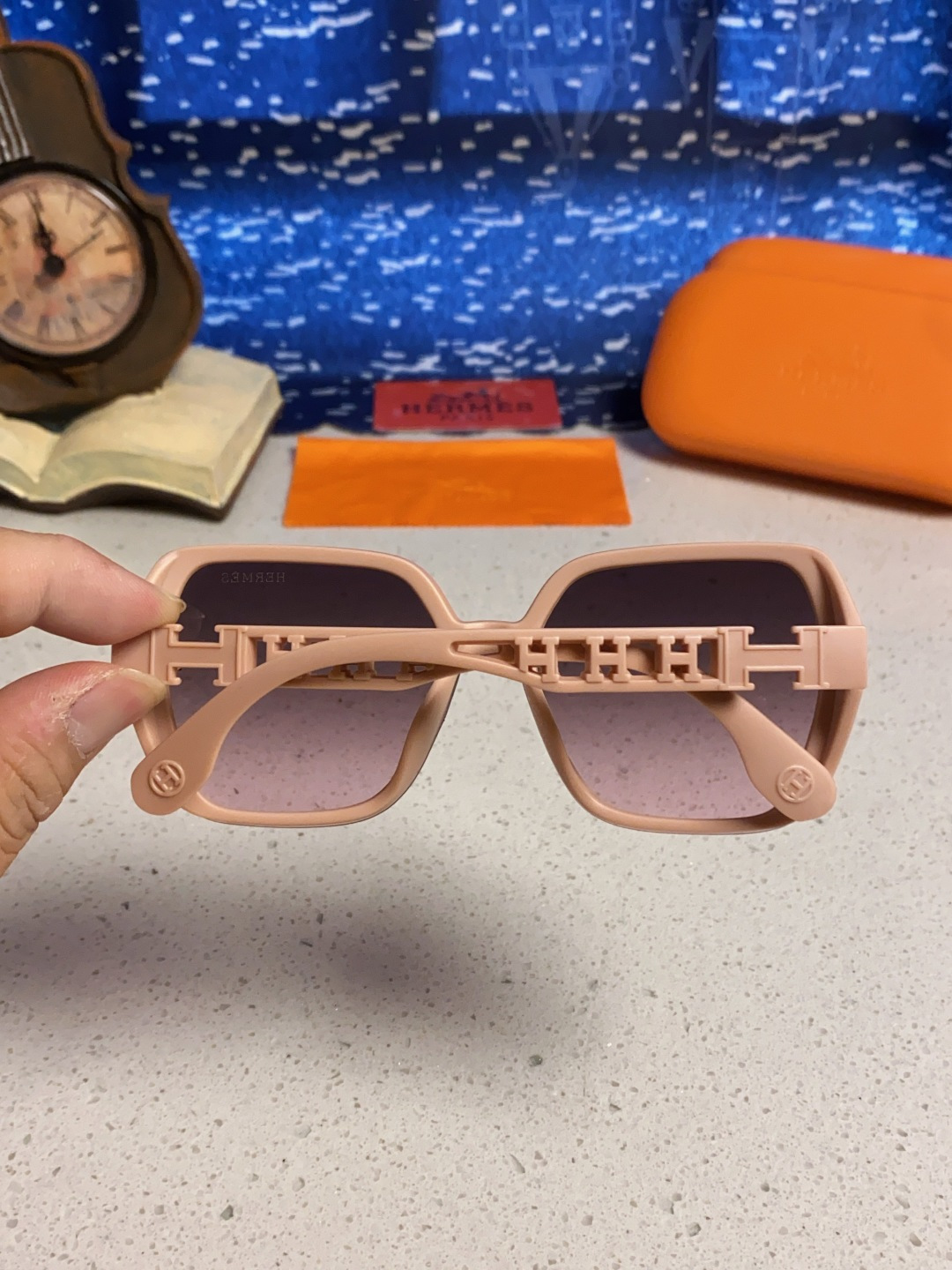 Hermes爱马仕 2025新款时尚偏光太阳镜女开车墨镜H家眼镜圆框镂空大框显脸小防紫外女款