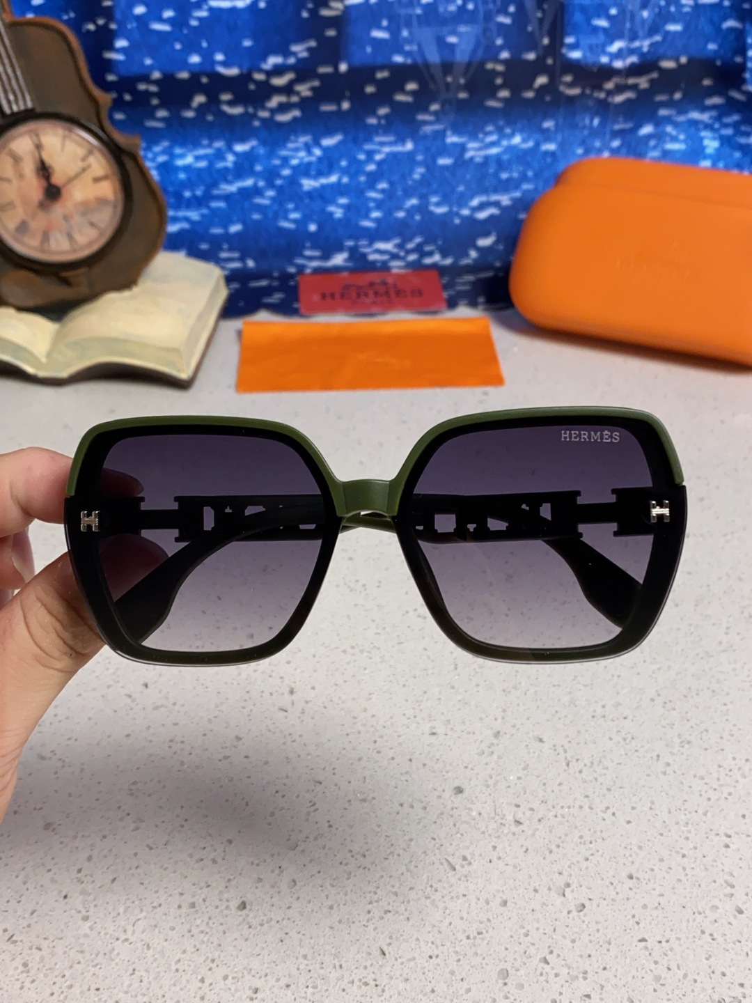 Hermes爱马仕 2025新款时尚偏光太阳镜女开车墨镜H家眼镜圆框镂空大框显脸小防紫外女款