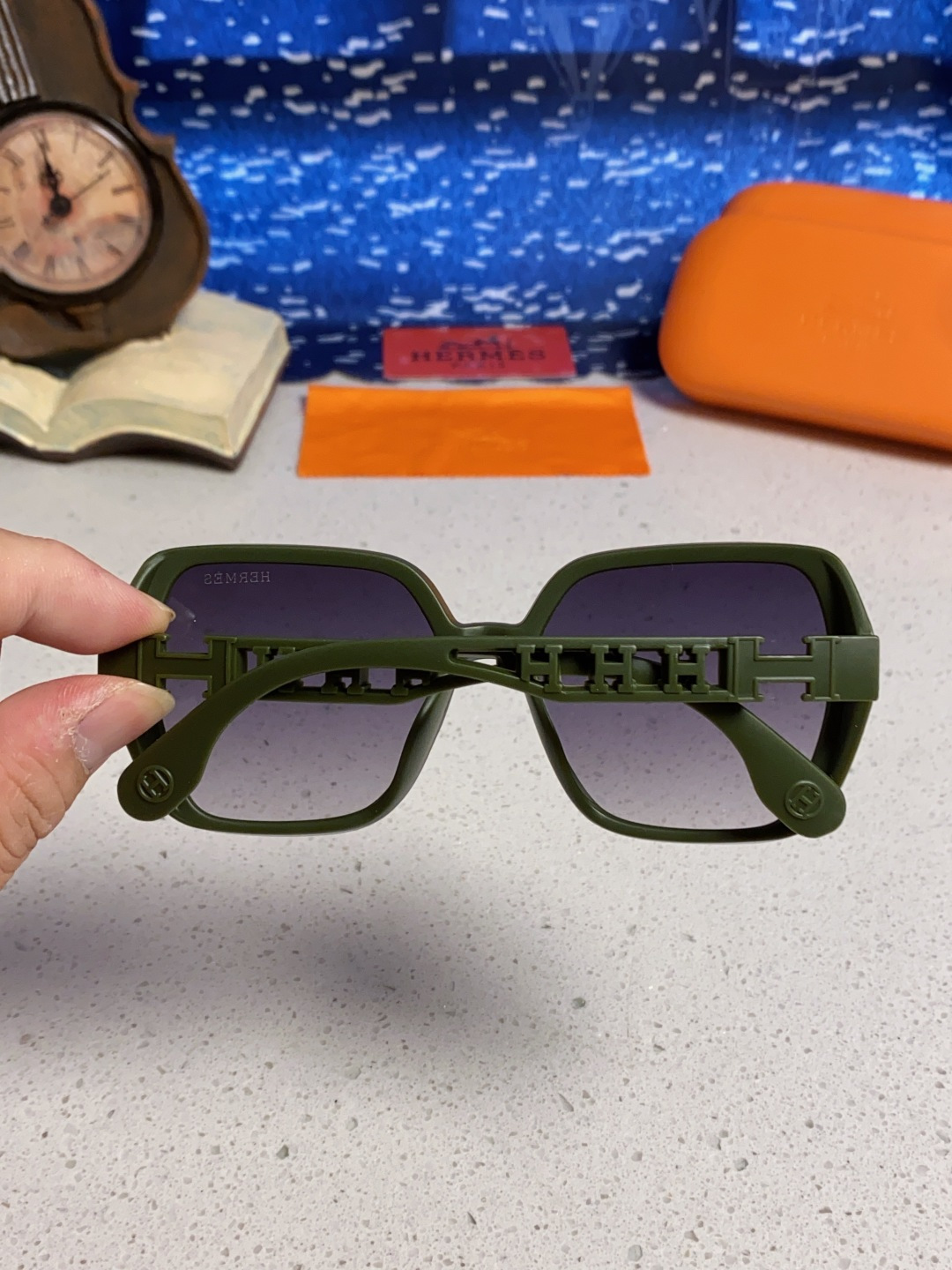 Hermes爱马仕 2025新款时尚偏光太阳镜女开车墨镜H家眼镜圆框镂空大框显脸小防紫外女款