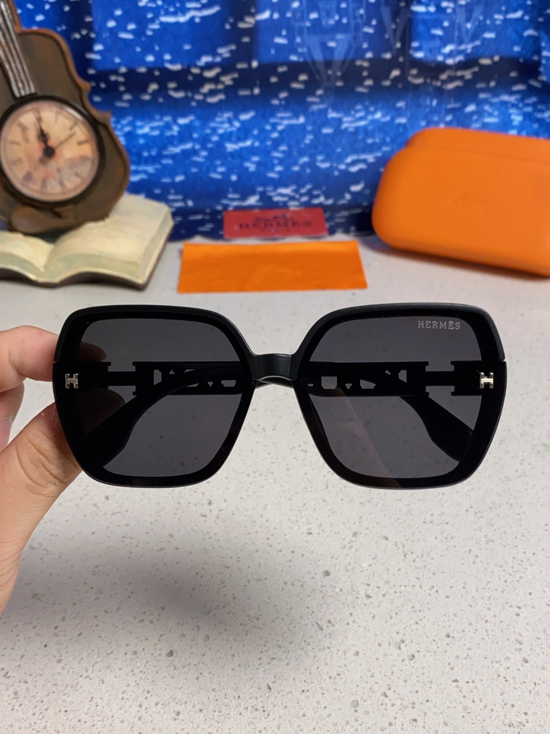 Hermes爱马仕 2025新款时尚偏光太阳镜女开车墨镜H家眼镜圆框镂空大框显脸小防紫外女款
