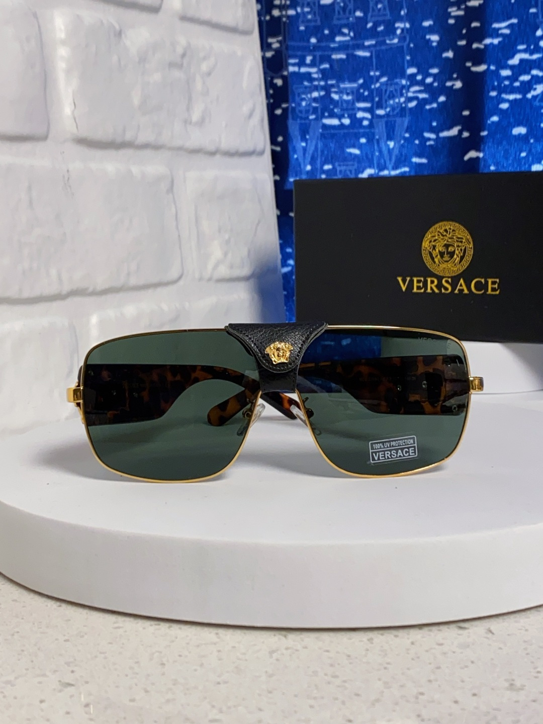 Versace范思哲 2025新款欧美风金属方形太阳眼镜女2207时尚可拆洗皮扣遮阳墨镜男防紫外线