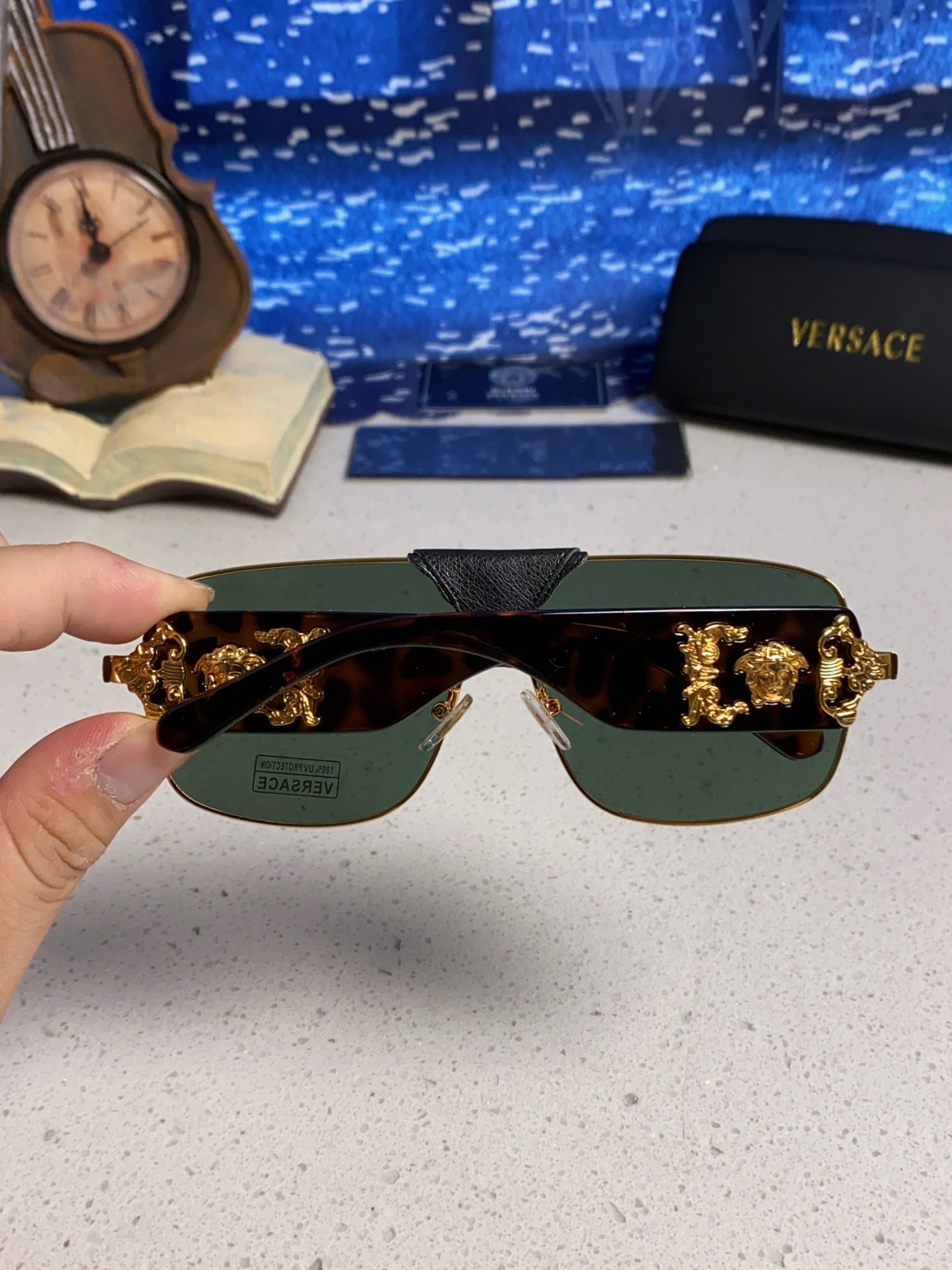 Versace范思哲 2025新款欧美风金属方形太阳眼镜女2207时尚可拆洗皮扣遮阳墨镜男防紫外线