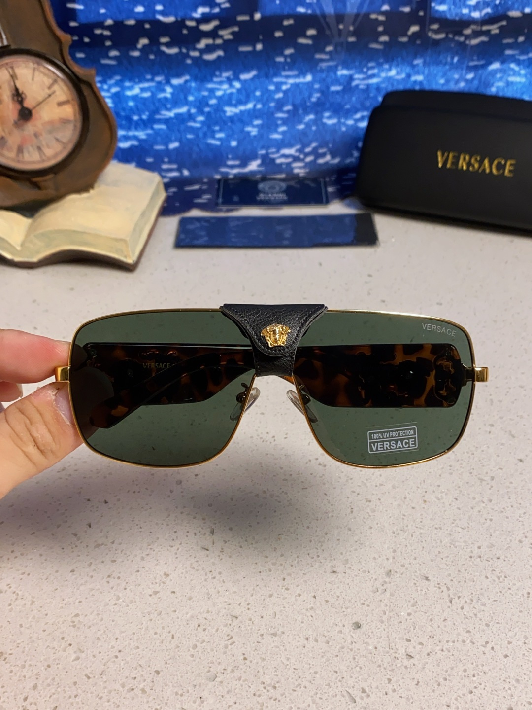 Versace范思哲 2025新款欧美风金属方形太阳眼镜女2207时尚可拆洗皮扣遮阳墨镜男防紫外线