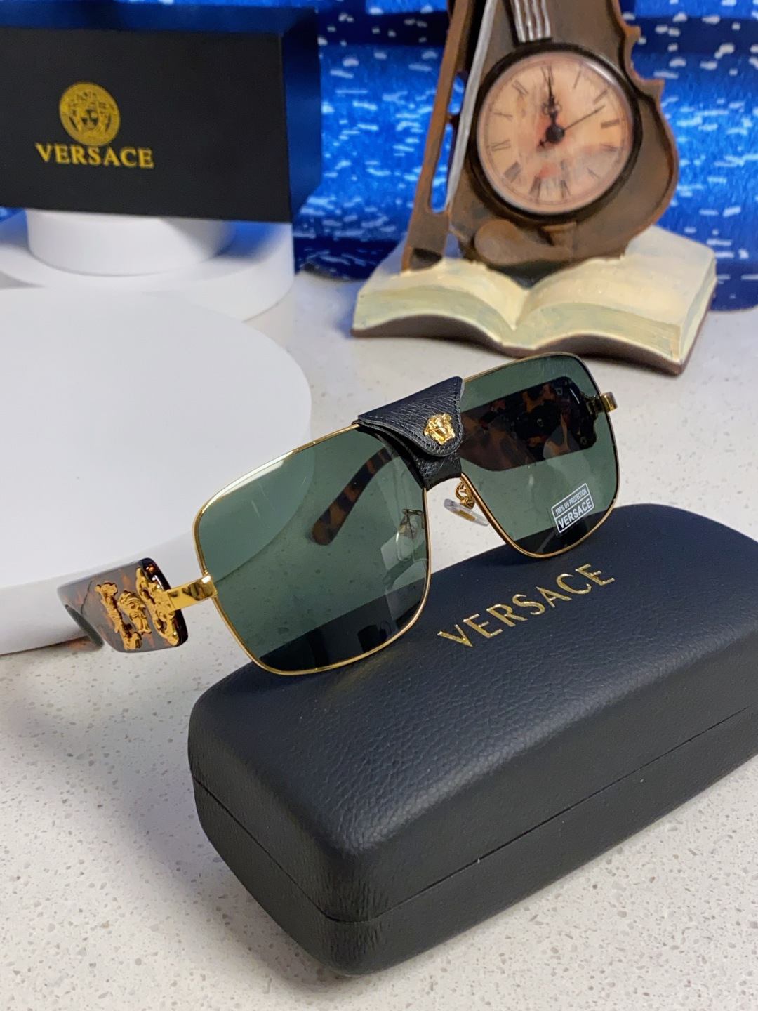 Versace范思哲 2025新款欧美风金属方形太阳眼镜女2207时尚可拆洗皮扣遮阳墨镜男防紫外线