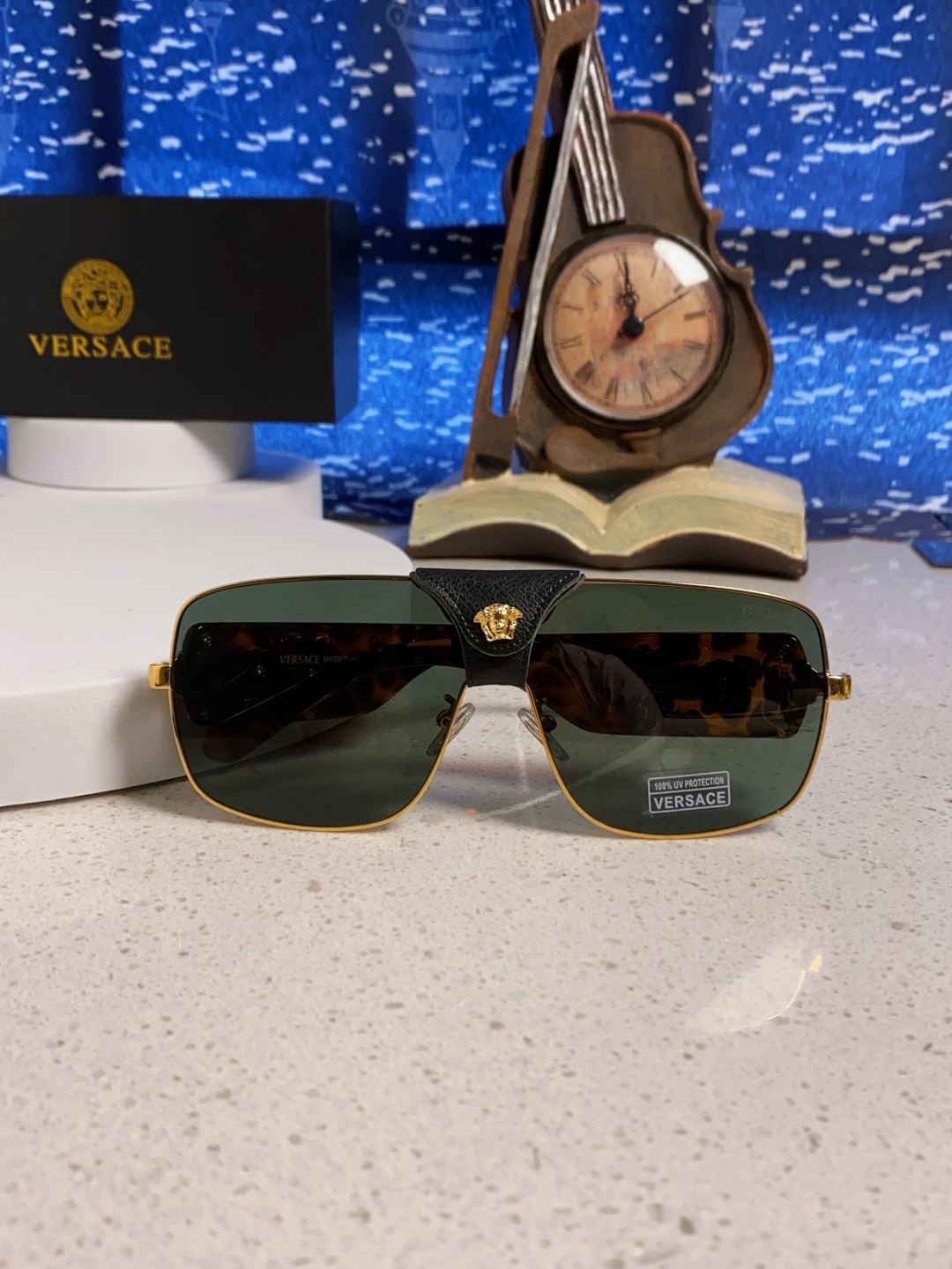 Versace范思哲 2025新款欧美风金属方形太阳眼镜女2207时尚可拆洗皮扣遮阳墨镜男防紫外线