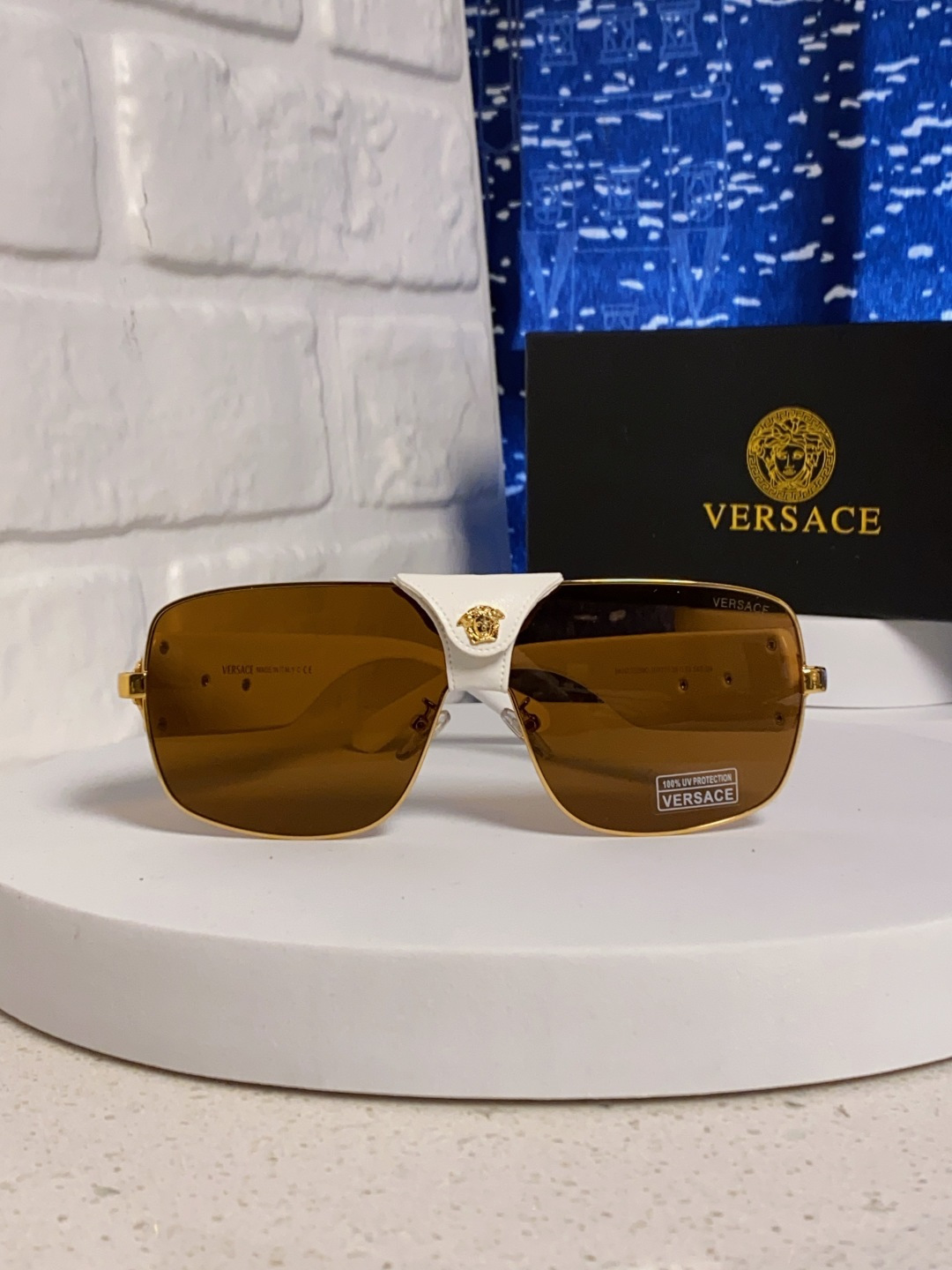 Versace范思哲 2025新款欧美风金属方形太阳眼镜女2207时尚可拆洗皮扣遮阳墨镜男防紫外线