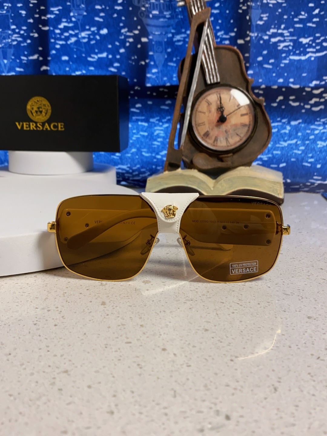 Versace范思哲 2025新款欧美风金属方形太阳眼镜女2207时尚可拆洗皮扣遮阳墨镜男防紫外线