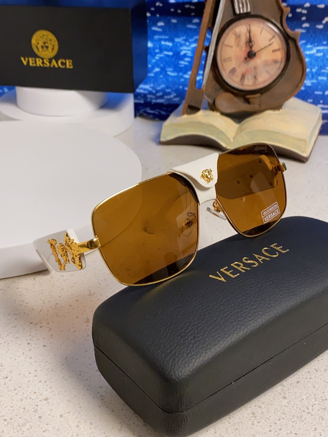 Versace范思哲 2025新款欧美风金属方形太阳眼镜女2207时尚可拆洗皮扣遮阳墨镜男防紫外线