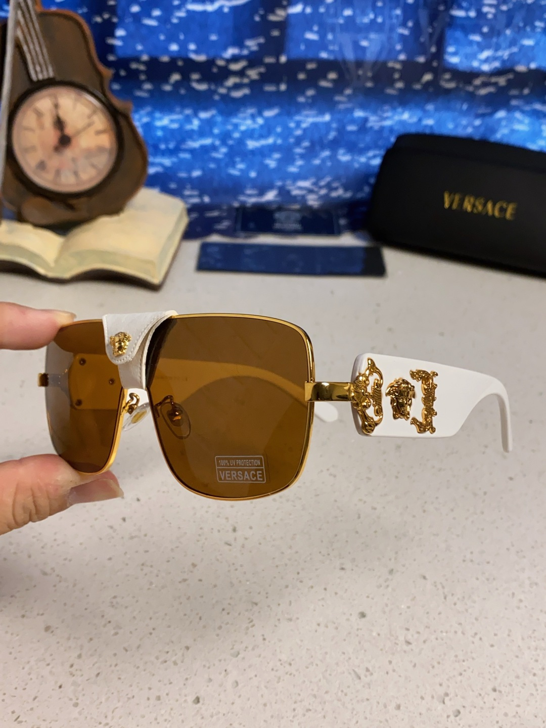 Versace范思哲 2025新款欧美风金属方形太阳眼镜女2207时尚可拆洗皮扣遮阳墨镜男防紫外线