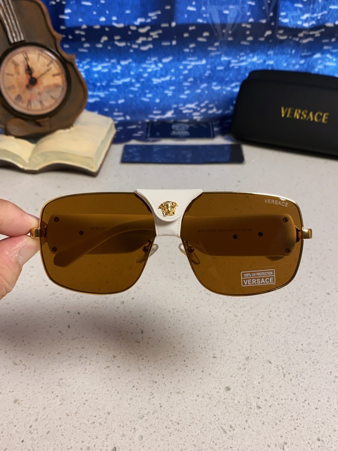 Versace范思哲 2025新款欧美风金属方形太阳眼镜女2207时尚可拆洗皮扣遮阳墨镜男防紫外线