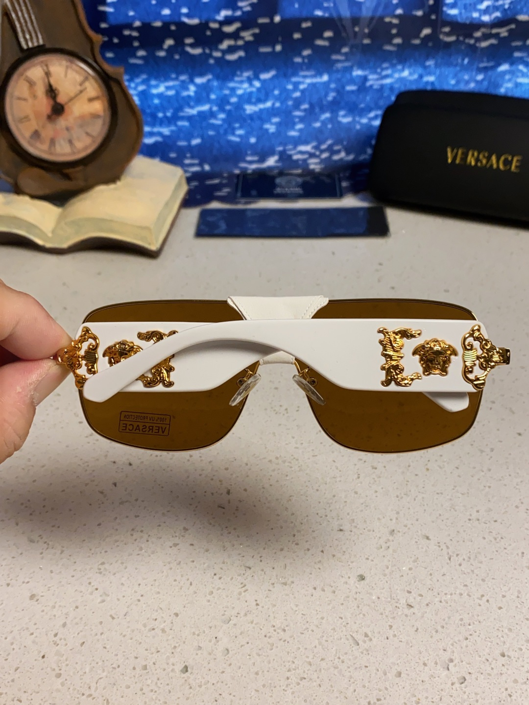 Versace范思哲 2025新款欧美风金属方形太阳眼镜女2207时尚可拆洗皮扣遮阳墨镜男防紫外线