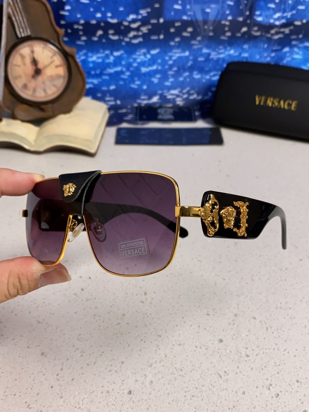 Versace范思哲 2025新款欧美风金属方形太阳眼镜女2207时尚可拆洗皮扣遮阳墨镜男防紫外线