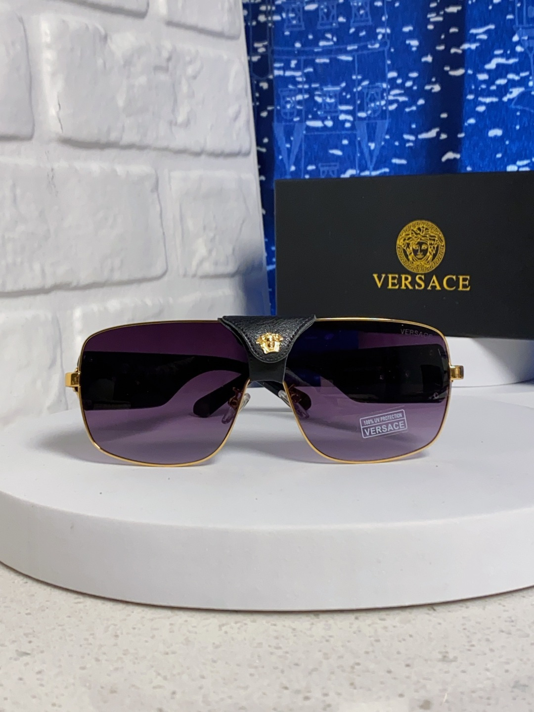 Versace范思哲 2025新款欧美风金属方形太阳眼镜女2207时尚可拆洗皮扣遮阳墨镜男防紫外线