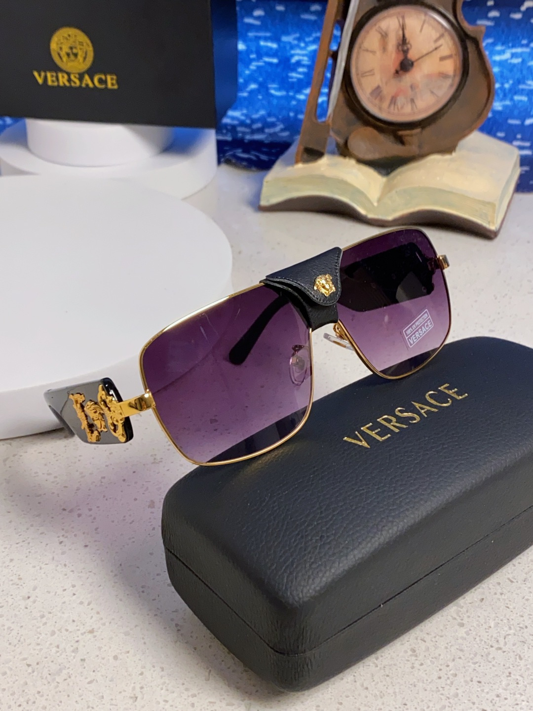 Versace范思哲 2025新款欧美风金属方形太阳眼镜女2207时尚可拆洗皮扣遮阳墨镜男防紫外线