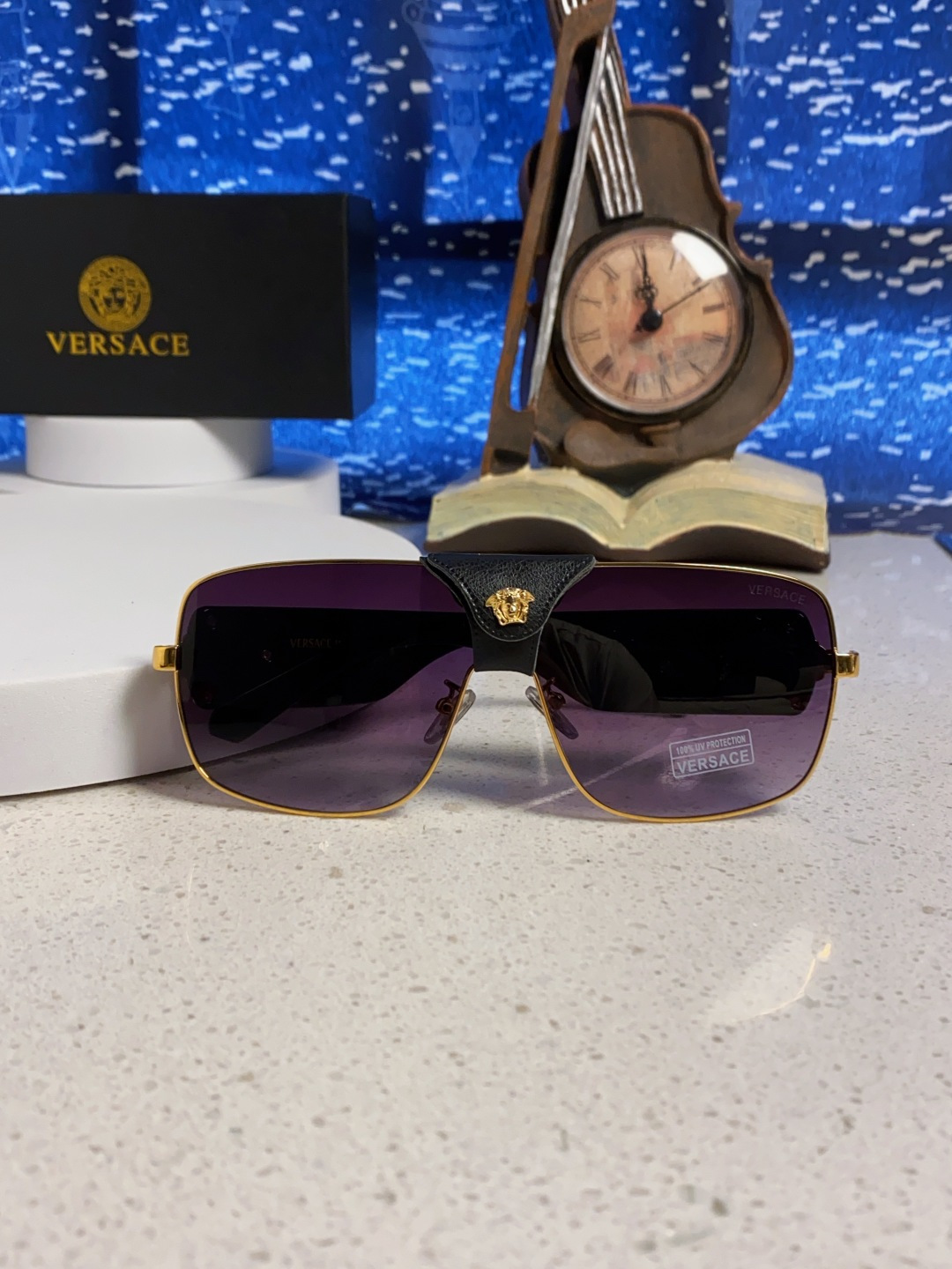 Versace范思哲 2025新款欧美风金属方形太阳眼镜女2207时尚可拆洗皮扣遮阳墨镜男防紫外线