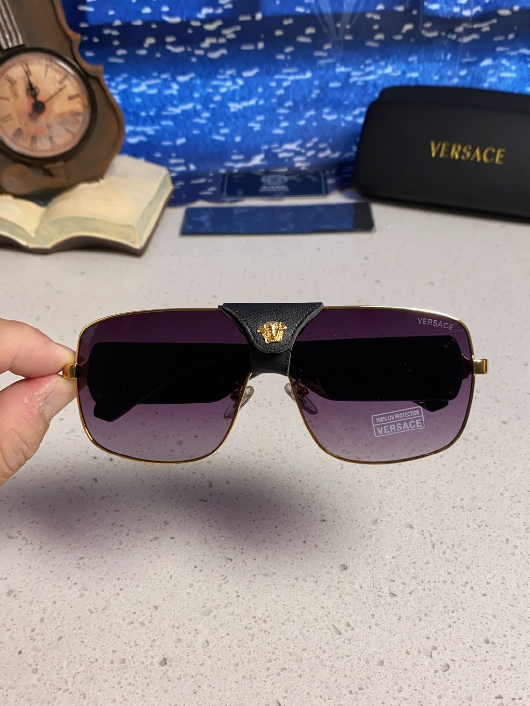 Versace范思哲 2025新款欧美风金属方形太阳眼镜女2207时尚可拆洗皮扣遮阳墨镜男防紫外线