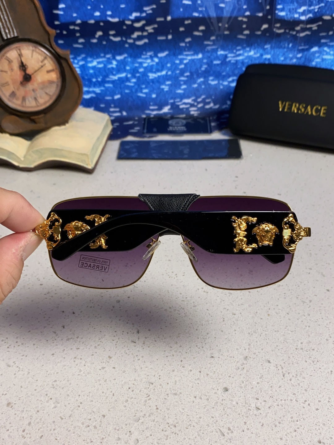 Versace范思哲 2025新款欧美风金属方形太阳眼镜女2207时尚可拆洗皮扣遮阳墨镜男防紫外线