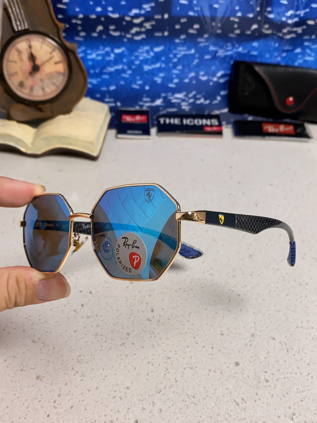 RayBan雷朋法拉利联名款 2025新款偏光欧美复古单梁太阳眼镜男女潮人朋克风多边形方形司机骑行开车墨