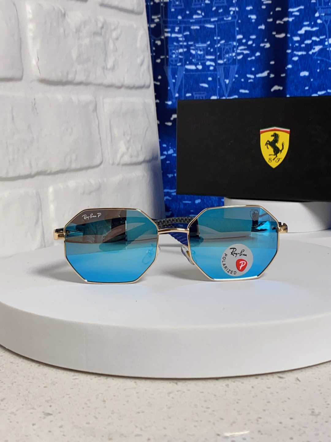 RayBan雷朋法拉利联名款 2025新款偏光欧美复古单梁太阳眼镜男女潮人朋克风多边形方形司机骑行开车墨