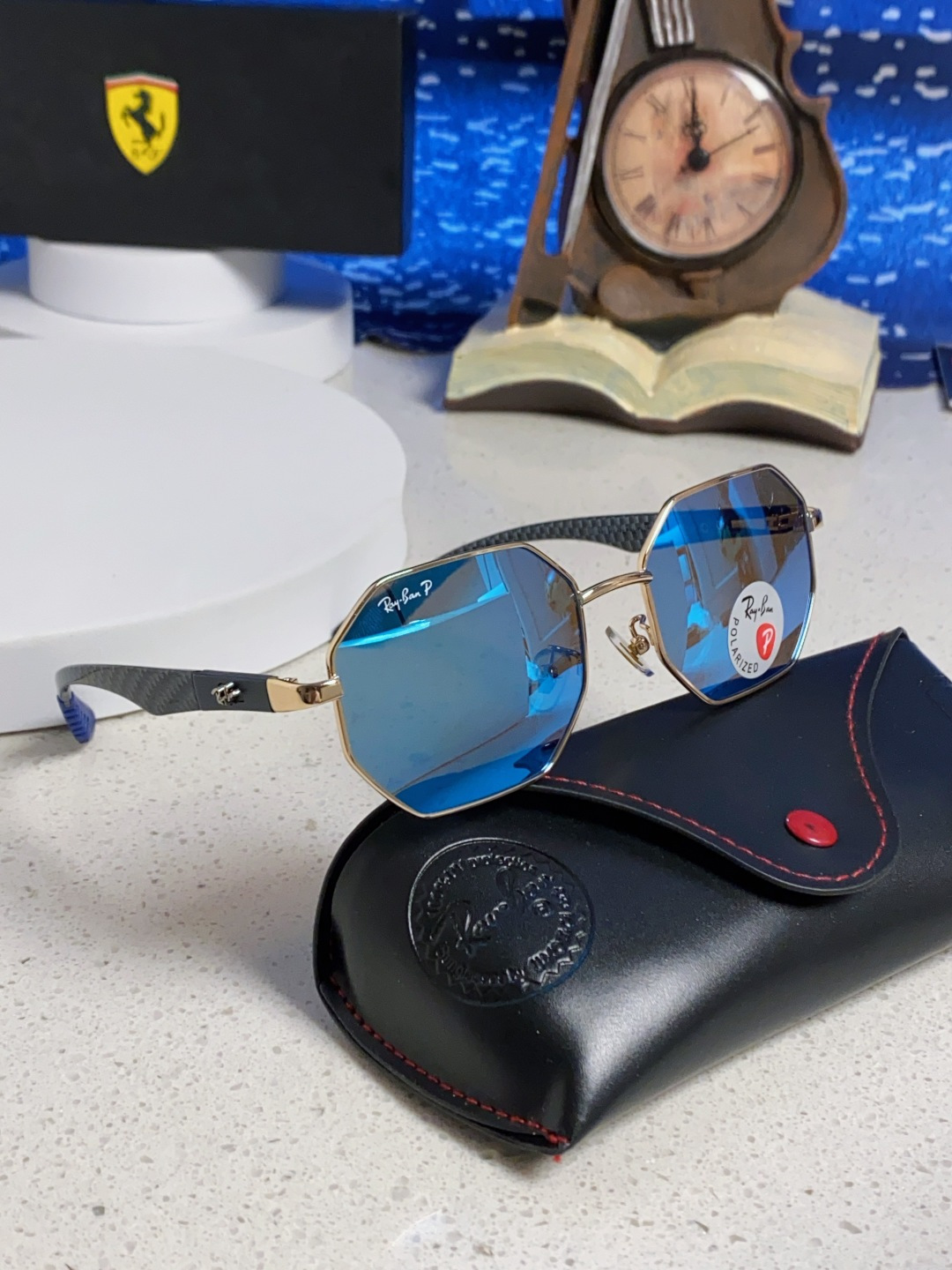 RayBan雷朋法拉利联名款 2025新款偏光欧美复古单梁太阳眼镜男女潮人朋克风多边形方形司机骑行开车墨