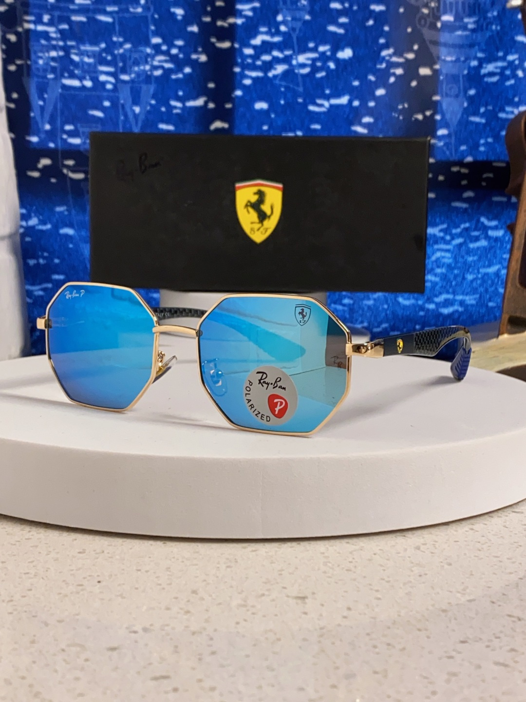 RayBan雷朋法拉利联名款 2025新款偏光欧美复古单梁太阳眼镜男女潮人朋克风多边形方形司机骑行开车墨