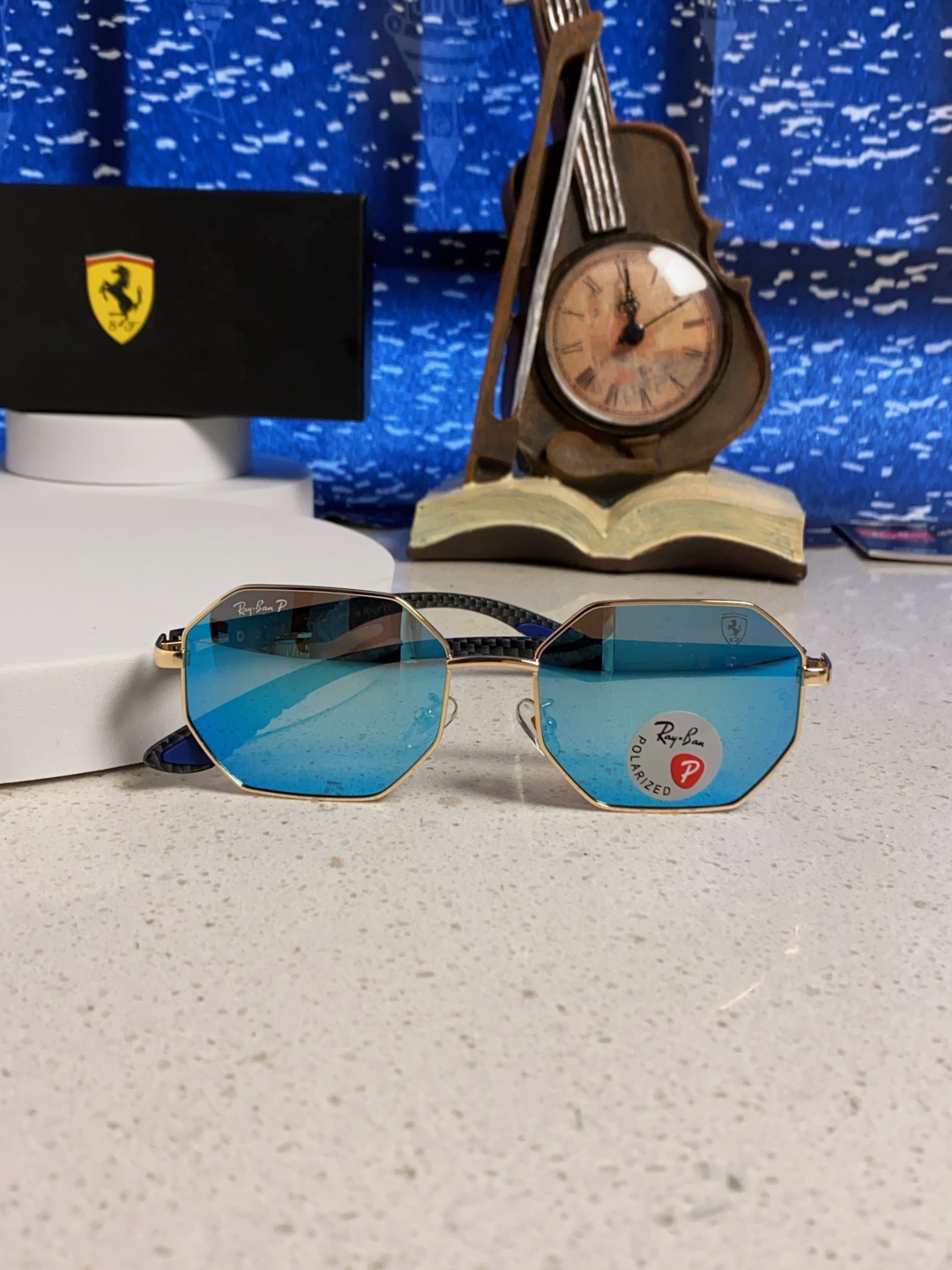 RayBan雷朋法拉利联名款 2025新款偏光欧美复古单梁太阳眼镜男女潮人朋克风多边形方形司机骑行开车墨