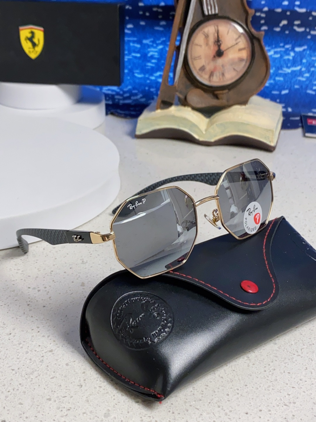 RayBan雷朋法拉利联名款 2025新款偏光欧美复古单梁太阳眼镜男女潮人朋克风多边形方形司机骑行开车墨