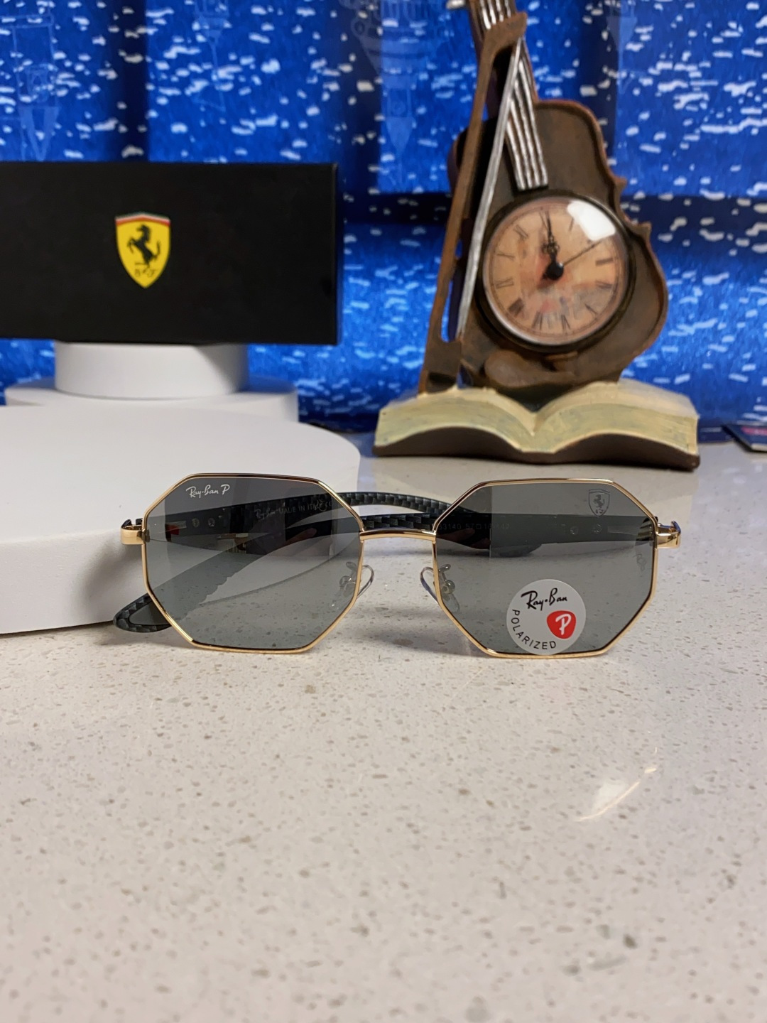 RayBan雷朋法拉利联名款 2025新款偏光欧美复古单梁太阳眼镜男女潮人朋克风多边形方形司机骑行开车墨