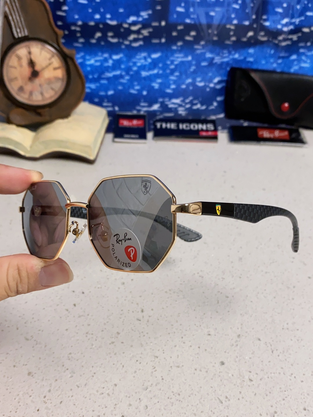 RayBan雷朋法拉利联名款 2025新款偏光欧美复古单梁太阳眼镜男女潮人朋克风多边形方形司机骑行开车墨