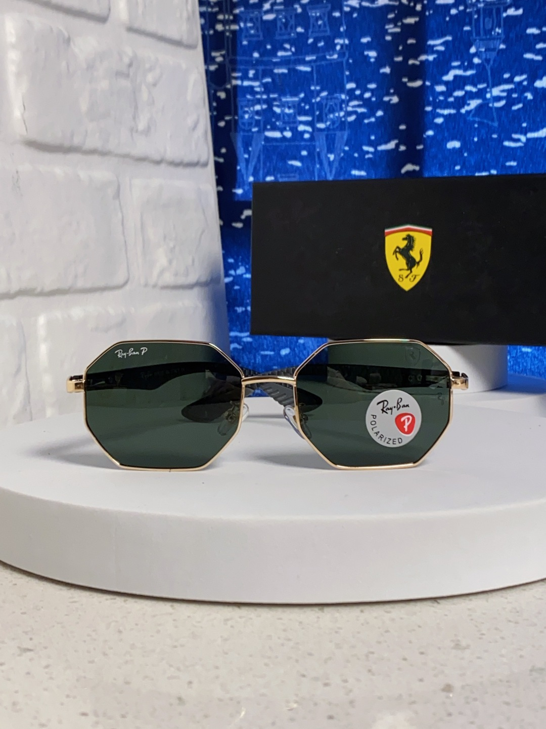 RayBan雷朋法拉利联名款 2025新款偏光欧美复古单梁太阳眼镜男女潮人朋克风多边形方形司机骑行开车墨