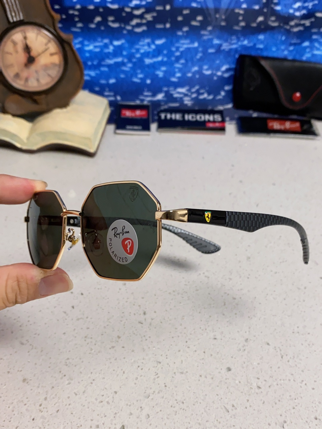 RayBan雷朋法拉利联名款 2025新款偏光欧美复古单梁太阳眼镜男女潮人朋克风多边形方形司机骑行开车墨