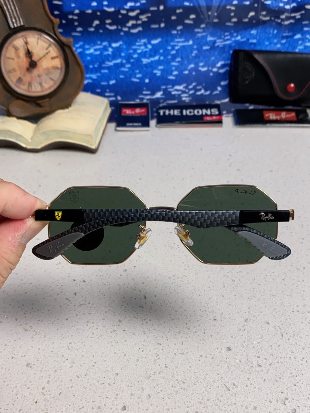 RayBan雷朋法拉利联名款 2025新款偏光欧美复古单梁太阳眼镜男女潮人朋克风多边形方形司机骑行开车墨