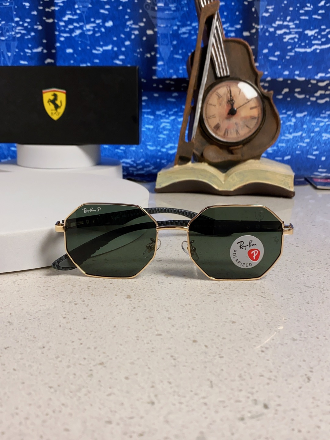 RayBan雷朋法拉利联名款 2025新款偏光欧美复古单梁太阳眼镜男女潮人朋克风多边形方形司机骑行开车墨