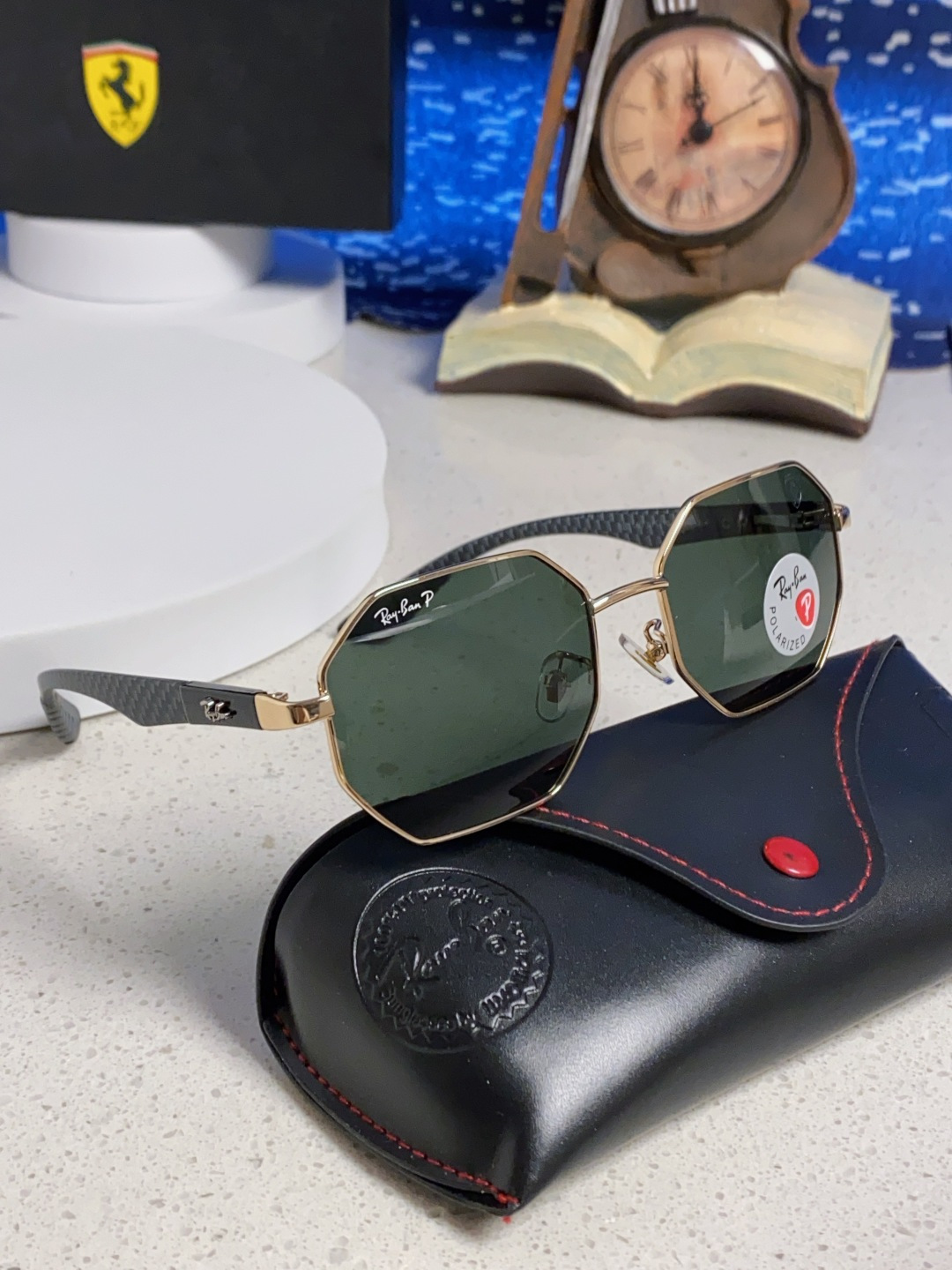 RayBan雷朋法拉利联名款 2025新款偏光欧美复古单梁太阳眼镜男女潮人朋克风多边形方形司机骑行开车墨