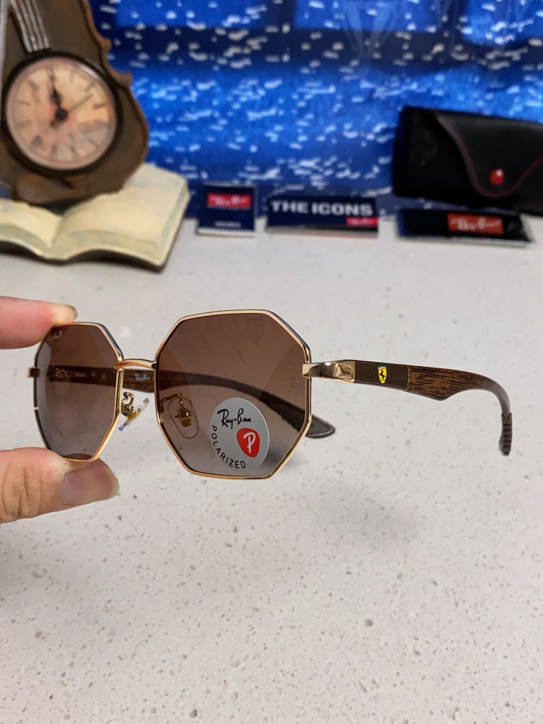 RayBan雷朋法拉利联名款 2025新款偏光欧美复古单梁太阳眼镜男女潮人朋克风多边形方形司机骑行开车墨