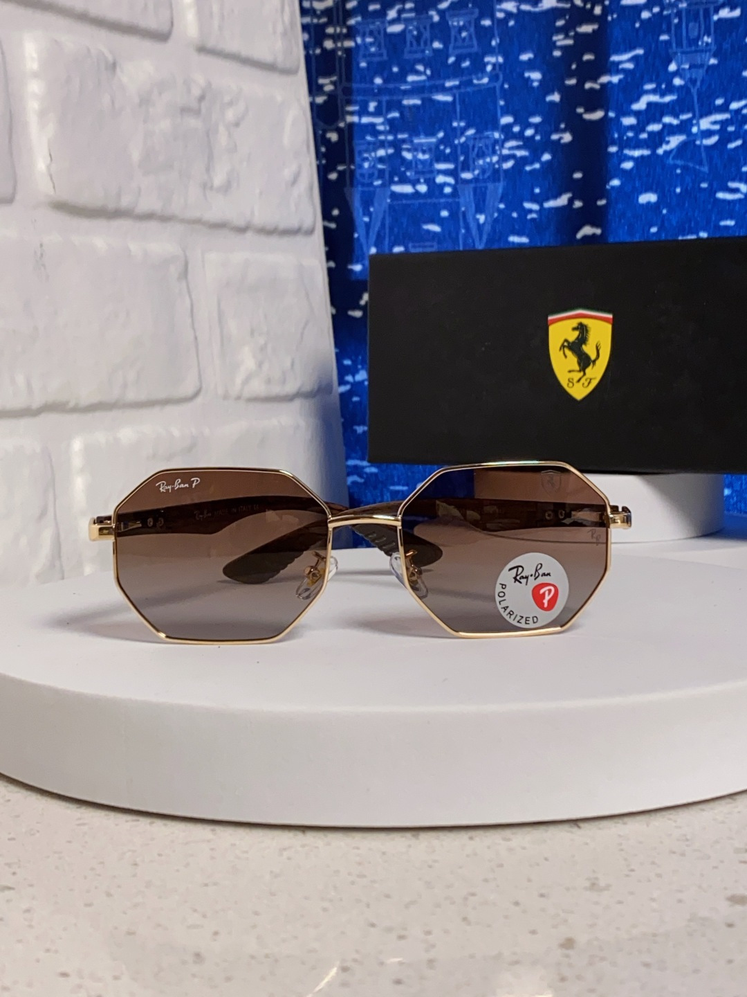 RayBan雷朋法拉利联名款 2025新款偏光欧美复古单梁太阳眼镜男女潮人朋克风多边形方形司机骑行开车墨