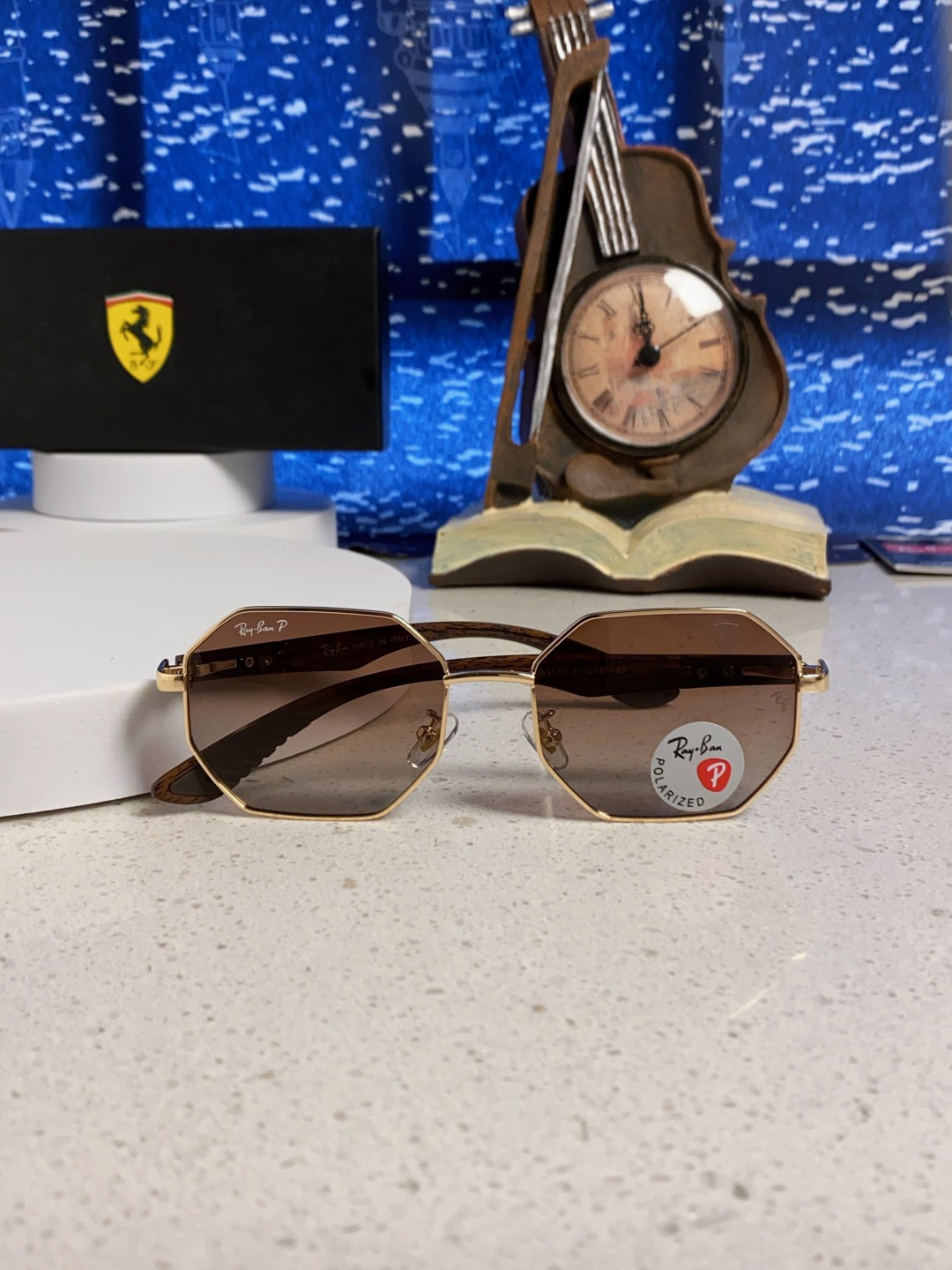 RayBan雷朋法拉利联名款 2025新款偏光欧美复古单梁太阳眼镜男女潮人朋克风多边形方形司机骑行开车墨