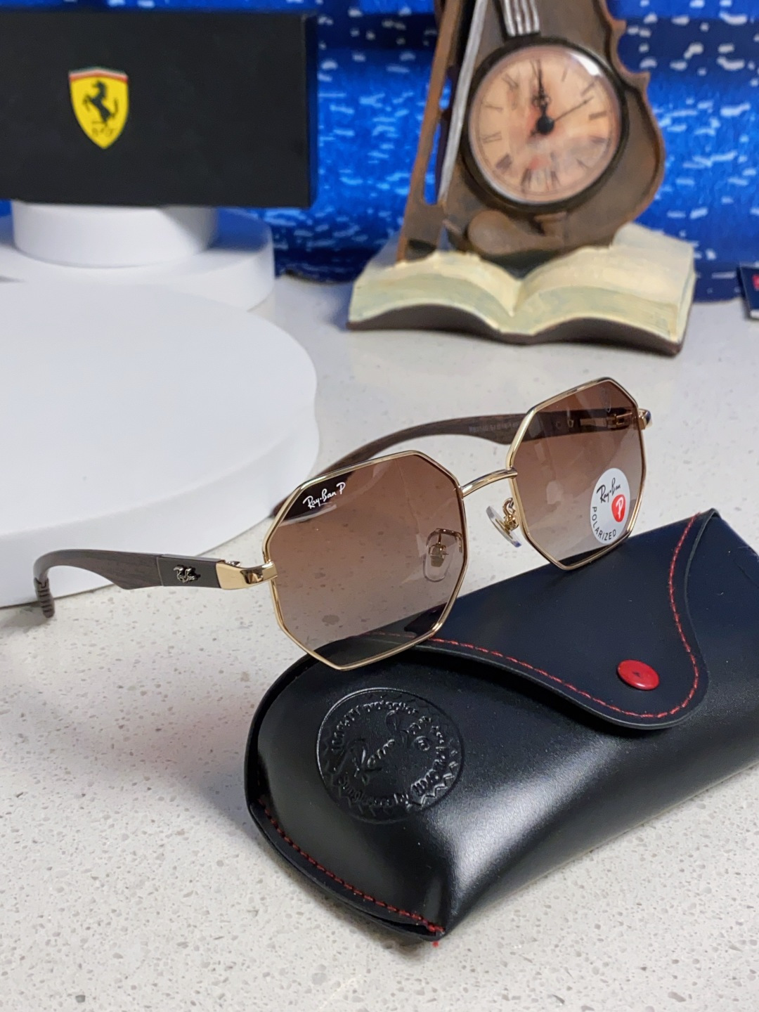 RayBan雷朋法拉利联名款 2025新款偏光欧美复古单梁太阳眼镜男女潮人朋克风多边形方形司机骑行开车墨