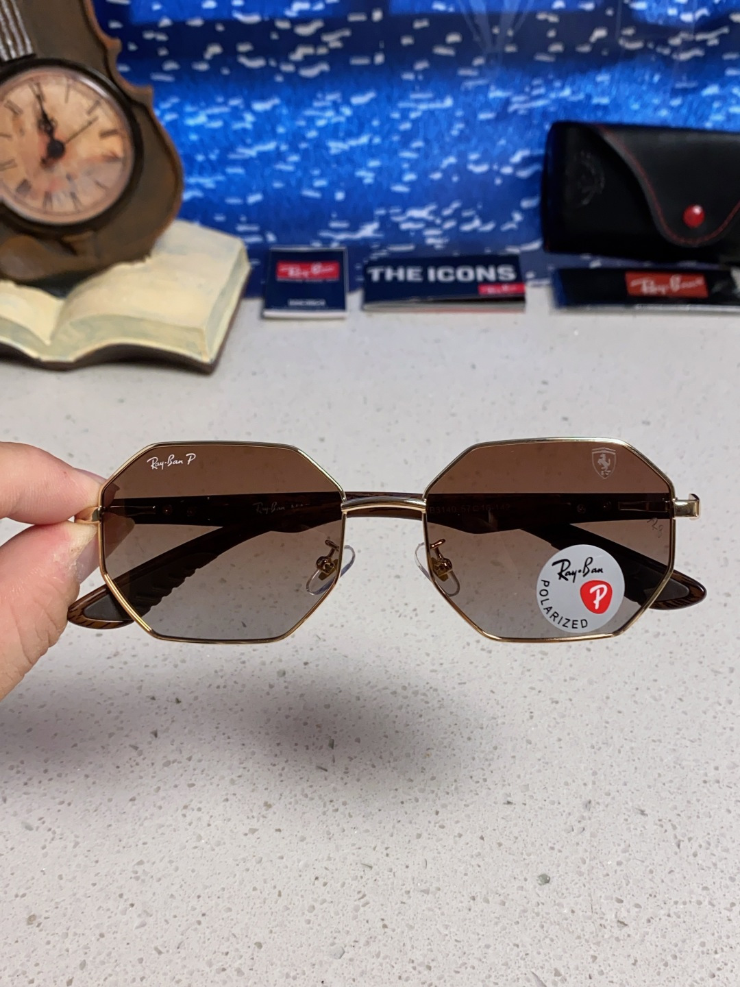 RayBan雷朋法拉利联名款 2025新款偏光欧美复古单梁太阳眼镜男女潮人朋克风多边形方形司机骑行开车墨