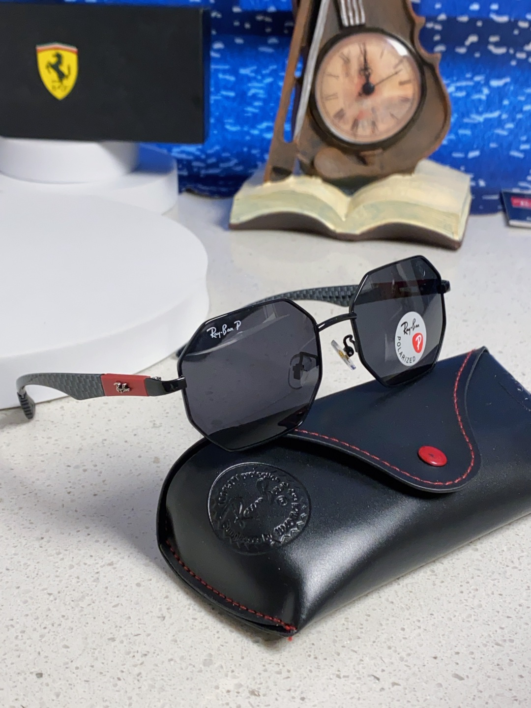 RayBan雷朋法拉利联名款 2025新款偏光欧美复古单梁太阳眼镜男女潮人朋克风多边形方形司机骑行开车墨
