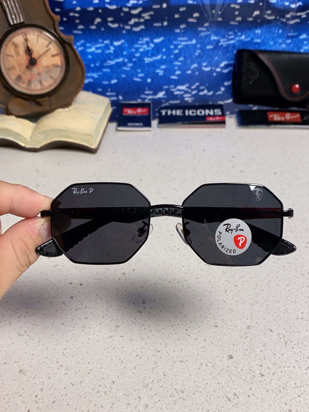 RayBan雷朋法拉利联名款 2025新款偏光欧美复古单梁太阳眼镜男女潮人朋克风多边形方形司机骑行开车墨