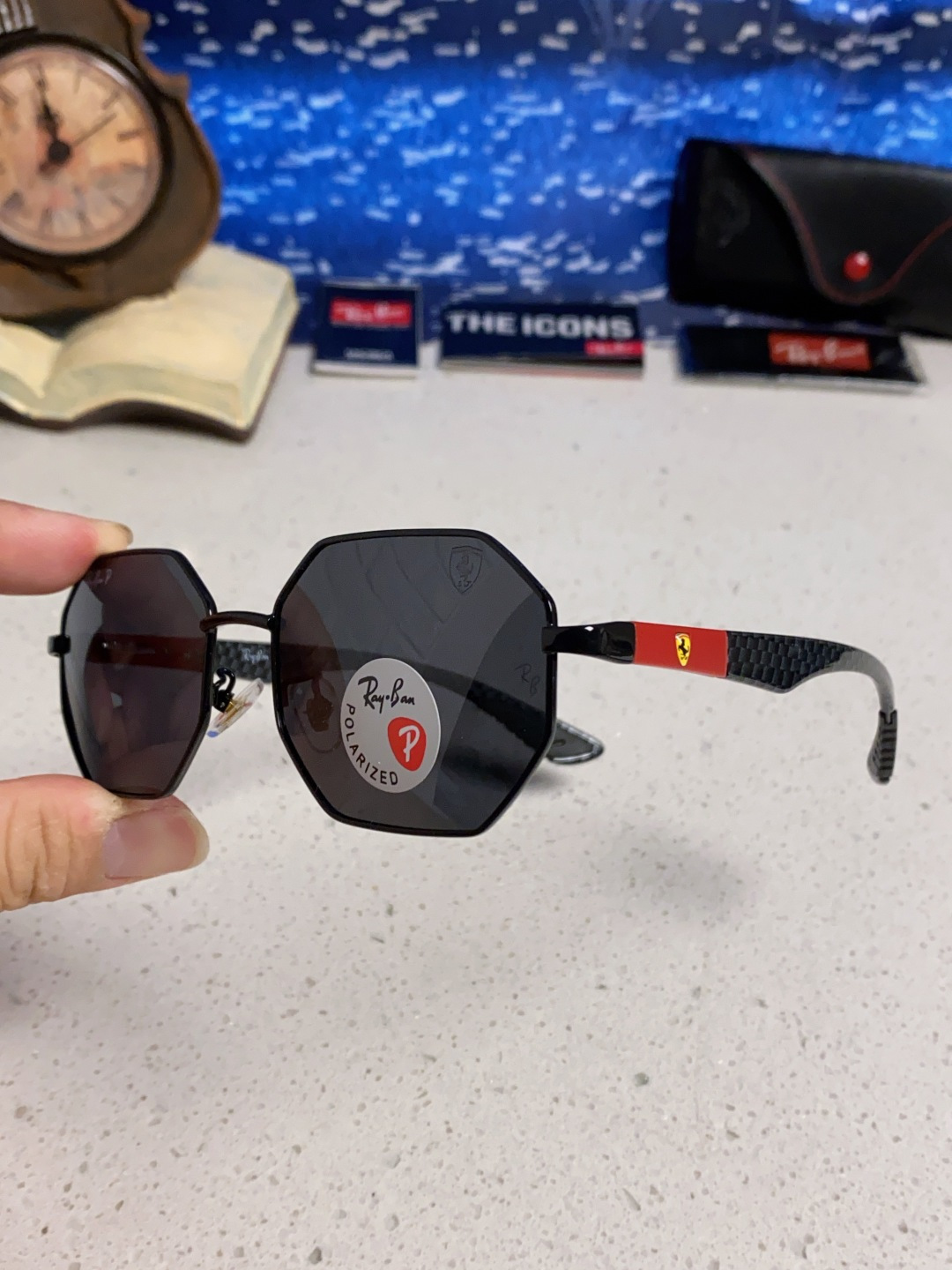 RayBan雷朋法拉利联名款 2025新款偏光欧美复古单梁太阳眼镜男女潮人朋克风多边形方形司机骑行开车墨